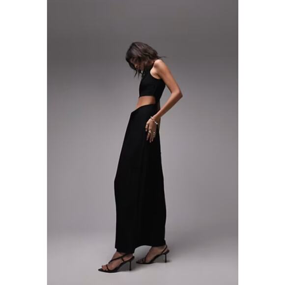 TOPSHOP Women's Jersey Draped Midi Dress Small 4-6 Black Sleeveless Cut Out NWT - Picture 3 of 14